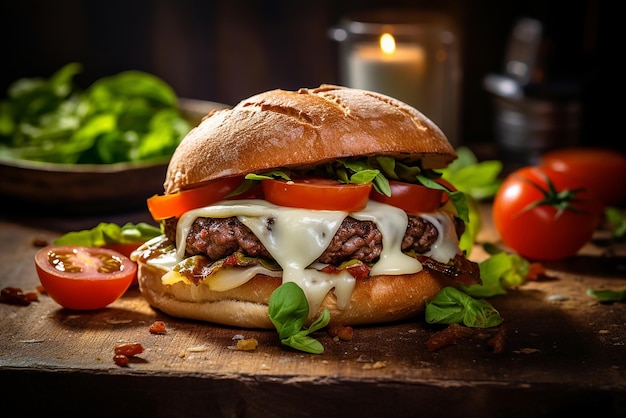 A fresh burger on a table