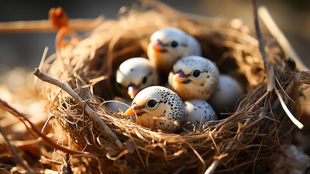 Fresh button quail eggs in a nest