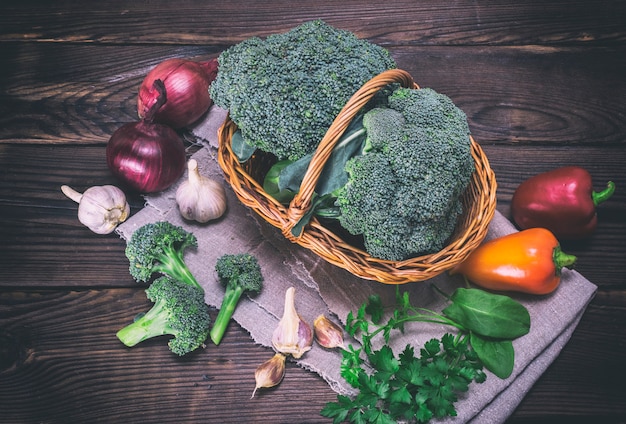 Fresh cabbage broccoli in a basket 