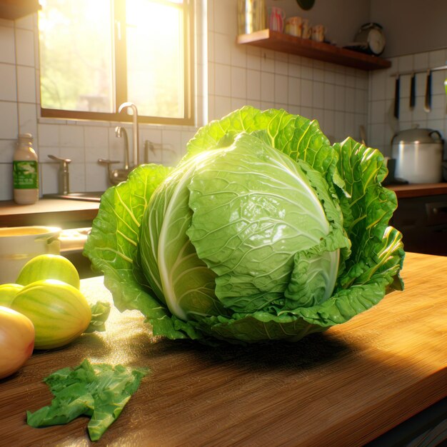 Fresh cabbage flower on the table