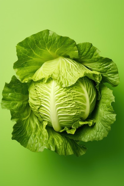 Fresh Cabbage on Green Background AI Generated