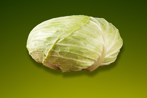 Fresh cabbage isolated with green gradient background