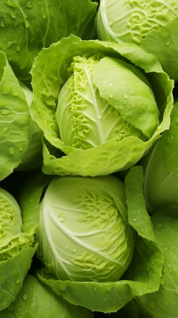 Fresh cabbage seamless background adorned with glistening droplets of water Top down view Shot