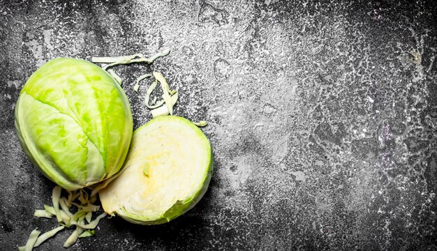 The fresh cabbage on stone table