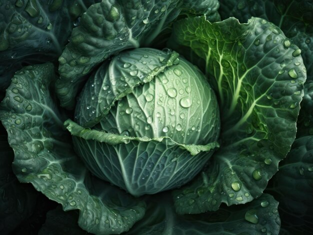 Fresh cabbage with water drops Close up