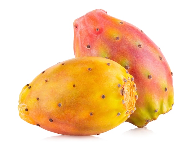 Fresh cactus fruit (prickly pear, opuntia) isolated on white background with clipping path