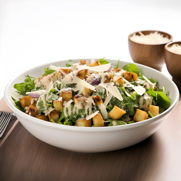 Photo fresh caesar salad with parmesan cheese and croutons ai generative