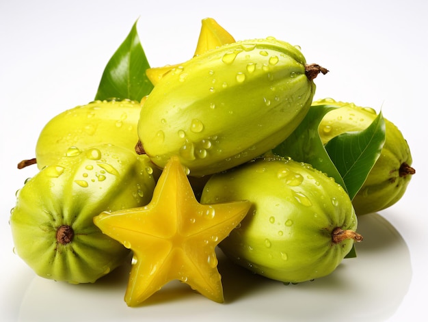 Photo fresh carambola fruit with water drops star fruit generative ai