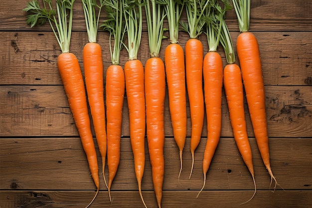 Fresh carrot bounty a wholesome display on a wooden surface