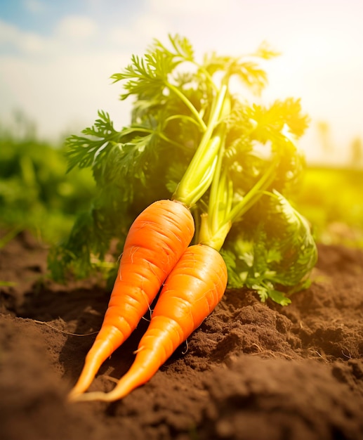 Fresh carrot in the farm field ai generated