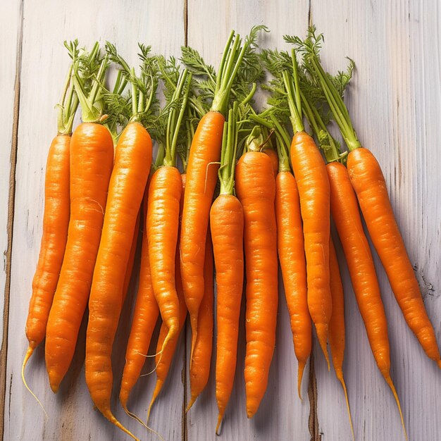 Fresh carrot harvest arranged in an appealing bunch on wooden table For Social Media Post Size