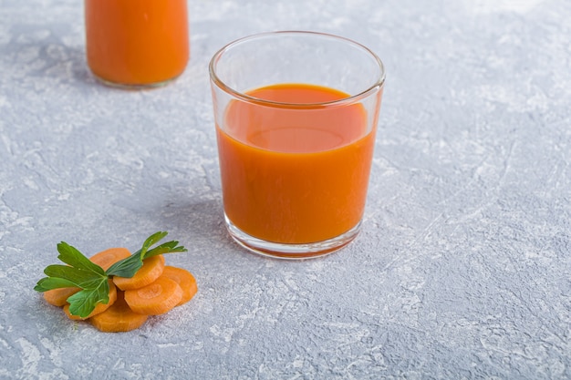 Fresh carrot juice in a glass