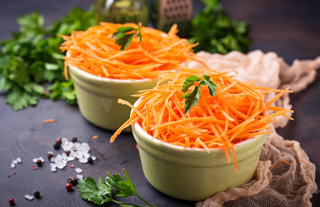 Fresh carrot salad on bowls