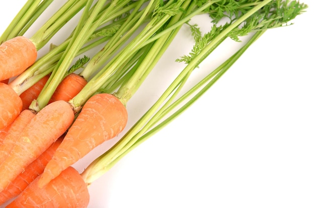 Fresh carrot with leaves isolated on white