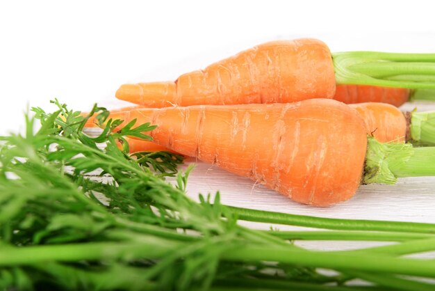 Fresh carrot on wooden stand