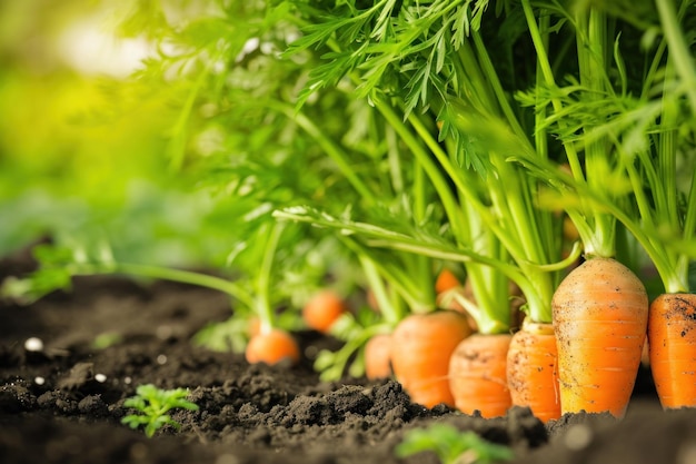 Fresh Carrots Growing in Fertile Soil in an Organic Garden During the Summer Season