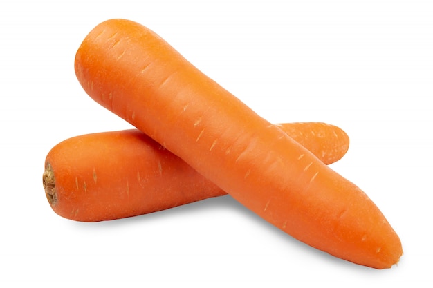 Fresh carrots isolated on white space. Close up of carrots with clipping path.