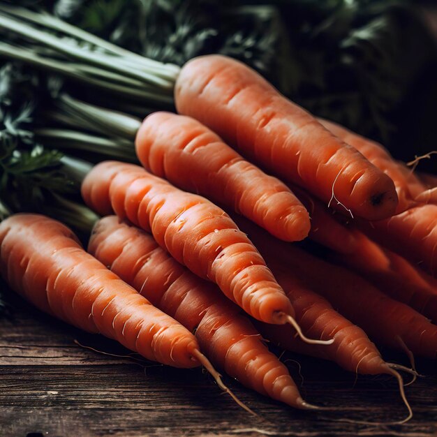 Fresh carrots on a rustic wooden table