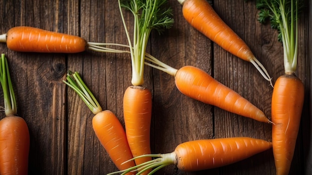 Fresh carrots on a wooden background