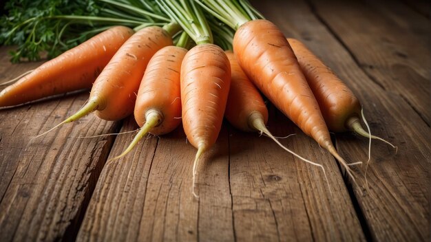 Fresh carrots on a wooden background