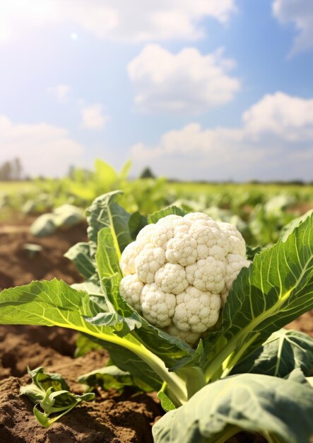 Fresh cauliflower in the field Growing vegetables Generative AI
