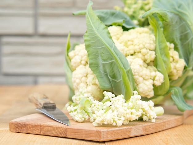 Fresh cauliflower on a wooden table