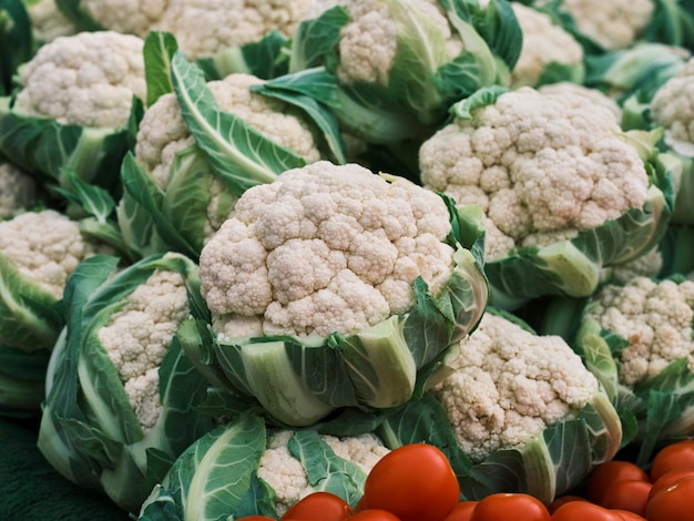 Fresh cauliflowers at the market