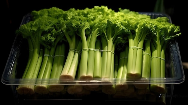 Fresh celery in a box in a supermarket AI Generative AI Generative