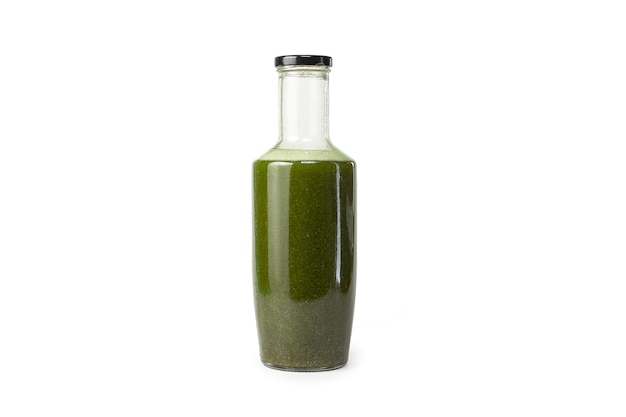 Fresh celery spinach juice in a glass bottle Healthy eating Detox juice diet