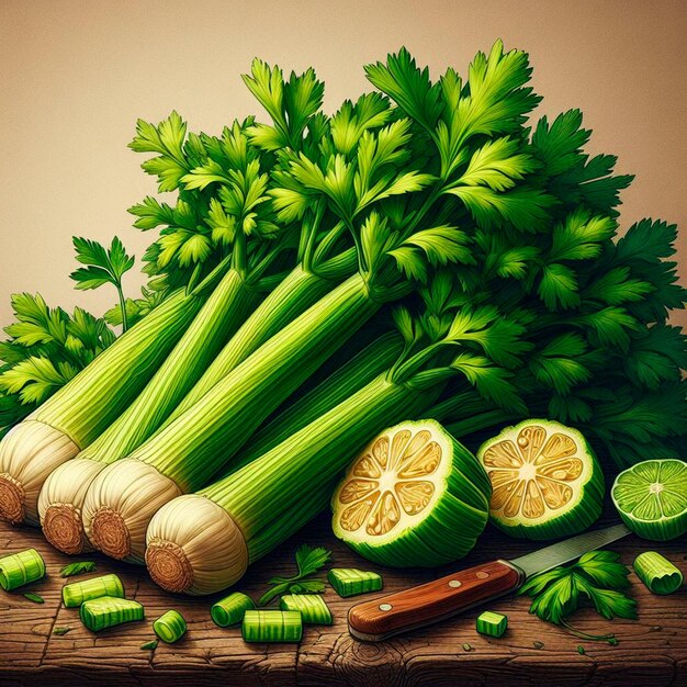 fresh celery stalk bunch digital art