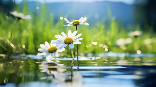 Photo fresh chamomile petal reflects beauty in nature tranquil