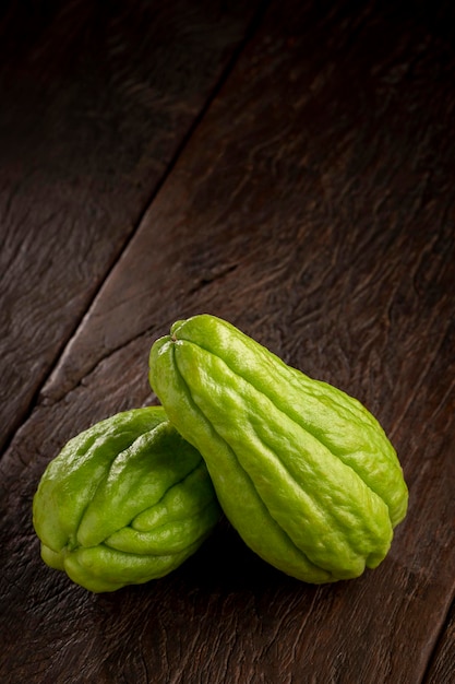 Fresh chayote fruits on the table