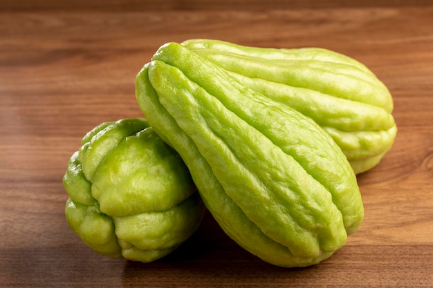 Fresh chayote fruits on the table
