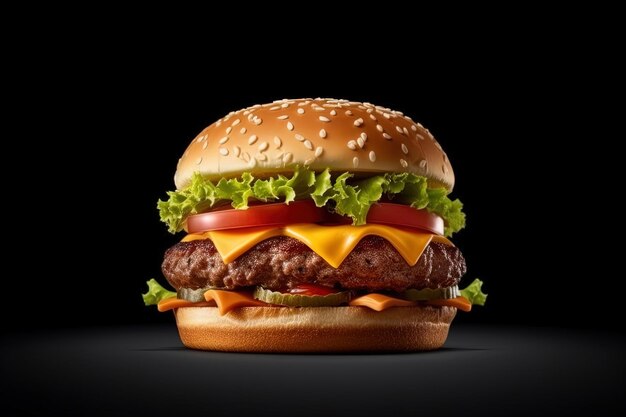 Fresh cheeseburger isolated on dark background