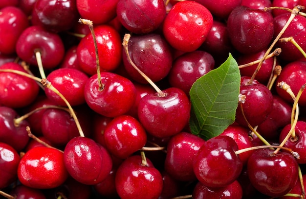 Fresh cherries as backround top view