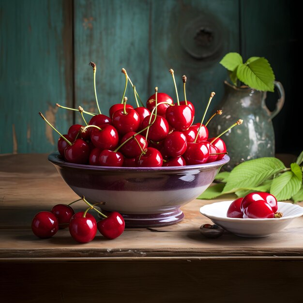 fresh cherries in a bowl AI generative