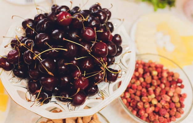 Fresh cherries in bowl on the table