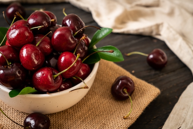 Fresh cherries in bowl