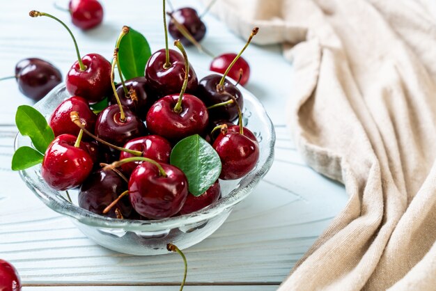 Fresh cherries in bowl 