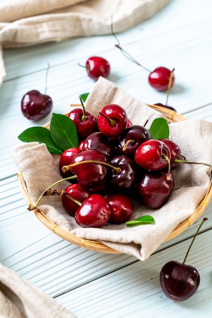 Fresh cherries in bowl 