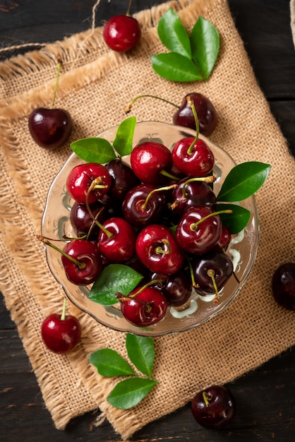 Fresh cherries in bowl 