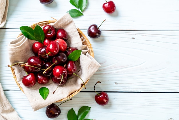 Fresh cherries in bowl 