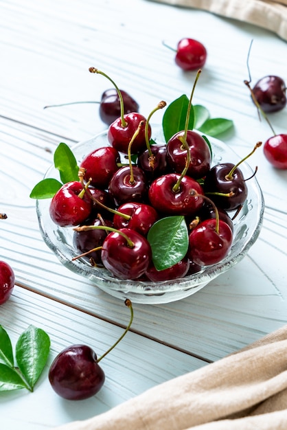 Fresh cherries in bowl