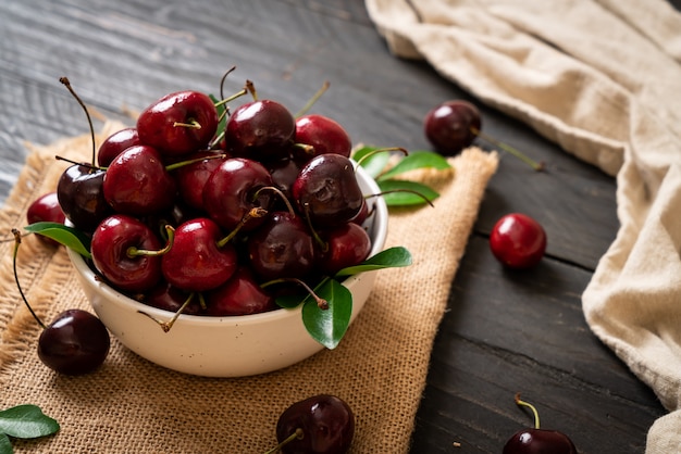 Fresh cherries in bowl