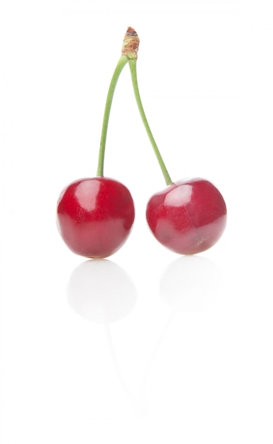Fresh cherries isolated fruit on white