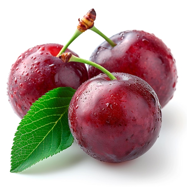 Fresh cherry plum on a white background AI generated image