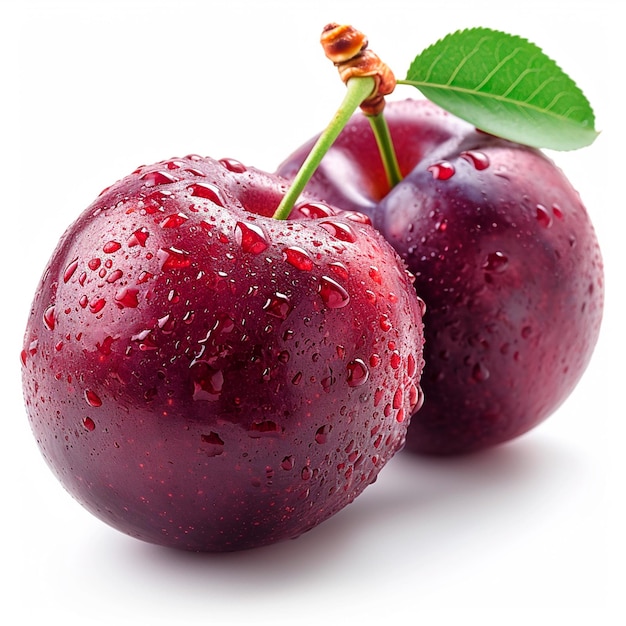 Fresh cherry plum on a white background AI generated image