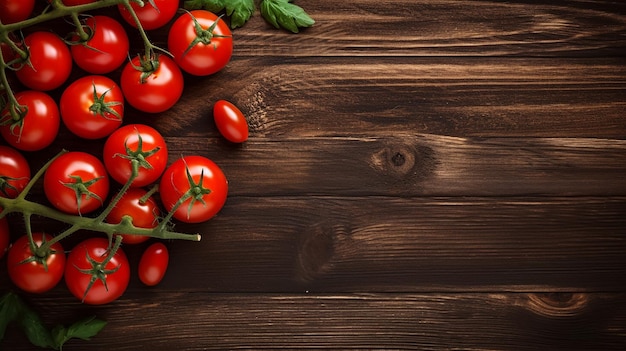 Fresh cherry tomatoes on wooden background