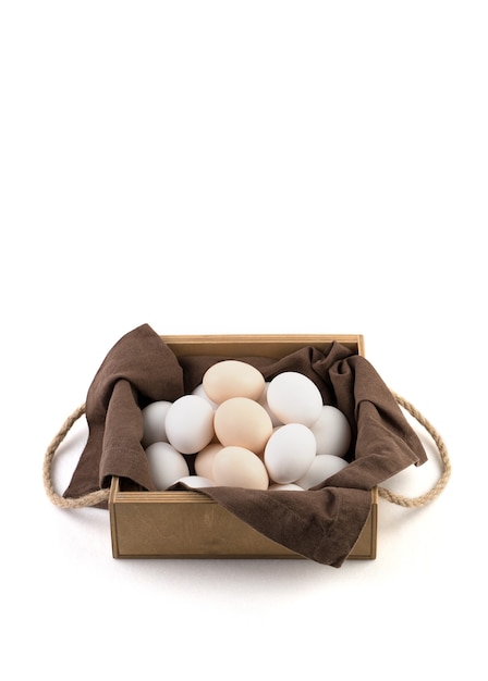 Fresh chicken eggs are placed in a beautiful package.