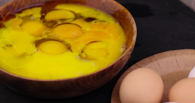 fresh chicken eggs on the kitchen table